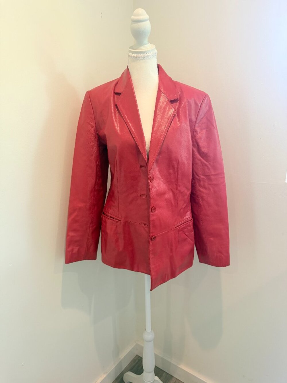 Vintage Garfield & Marks Red Leather Blazer Jacket Coat Size 8 90s